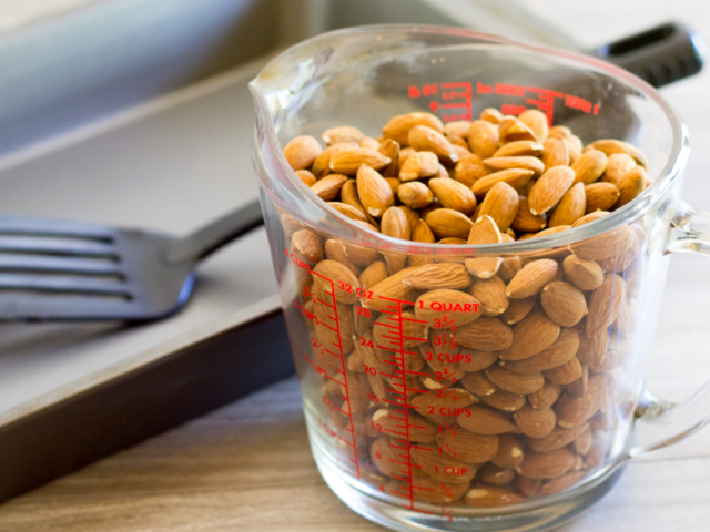 4 cups shelled almonds in measuring cup