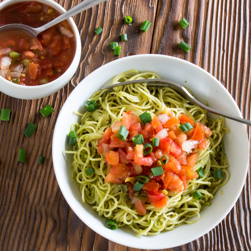 Angel Hair Pasta Pesto And Chili Salsa The Joy Of An Empty Pot