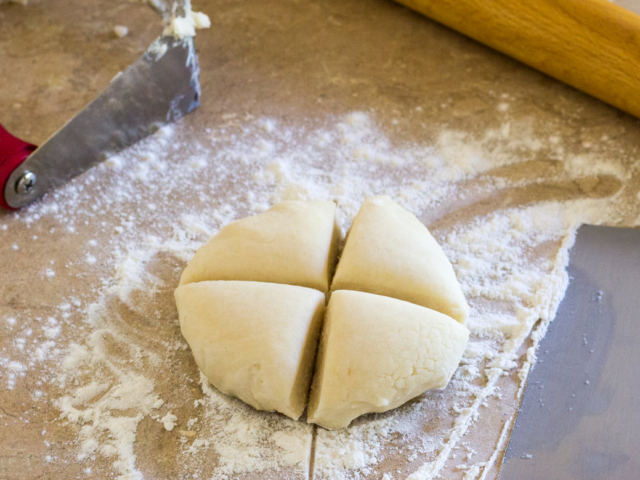 Dough divided into four pieces