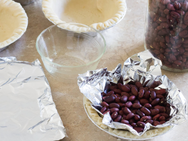 Beans and foil used as pie weights.