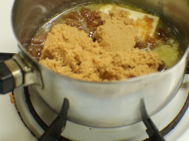 Combine butter and brown sugar in saucepan for topping