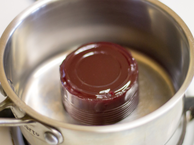jellied cranberry sauce in saucepan