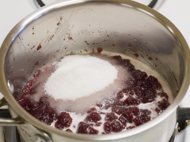 Mashed cranberry sauce with sugar and cornstarch