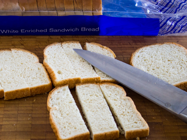 Slices of bread cut into three pieces