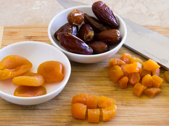 Dried apricots chopped into smaller pieces.