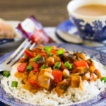 Plate Sweet and Sour Savory Eggplant on Rice.
