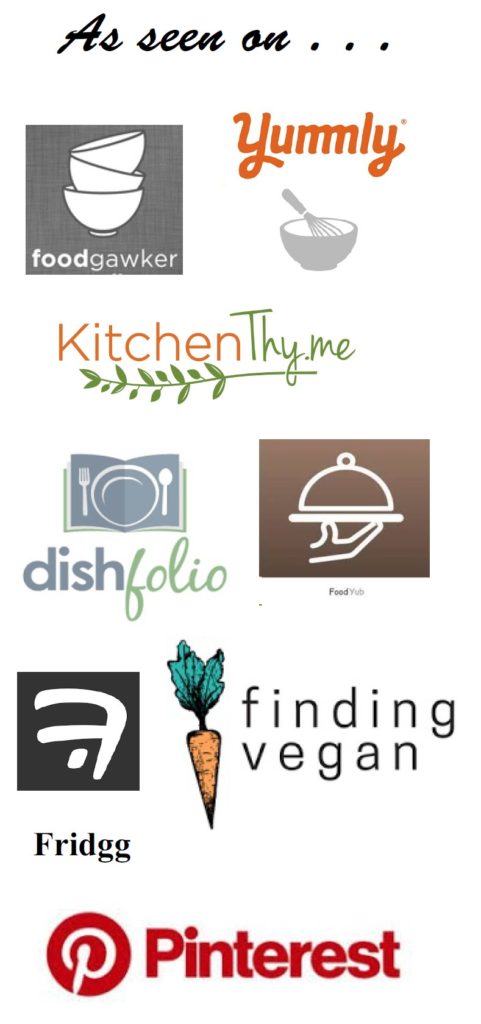 As seen on foodgawker, Yummly, KitchenThyme, dishfolio, Foodyub, Fridgg, finding vegan and Pinterest